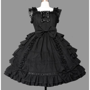 Black Sleeveless Bows Cotton Bandage Sweet Lolita Dress