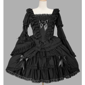 Black Lace Cotton Gothic Lolita Dress