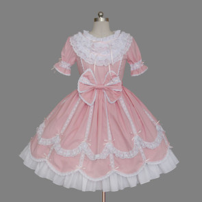 Pink & White Short Long Sleeves Bows Sweet Lolita Dress