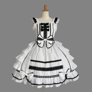 White Cute Bows Cotton Gothic Lolita Dress