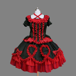 Red And Black Short Sleeves Bows Elegant Gothic Lolita Dress