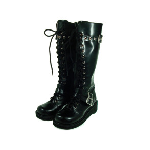 Black 1.2" Heel High Cute Suede Round Toe Cross Straps Platform Girls Lolita Boots