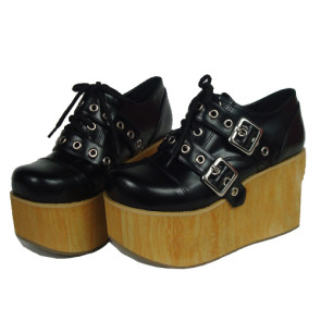 Black 3.7" Heel High Lovely Patent Leather Round Toe Cross Straps Platform Girls Lolita Shoes