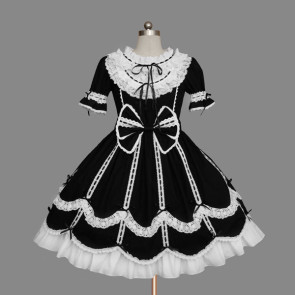 Black And White Short Sleeves Elegant Gothic Lolita Dress