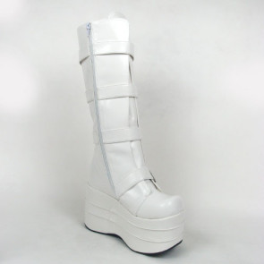 White 3.9" Heel High Charming Synthetic Leather Round Toe Stud Buckles Platform Girls Lolita Boots