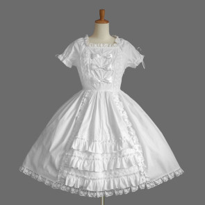 White Short Sleeves Bandage Lovely Cotton Sweet Lolita Dress
