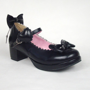 Black 1.8" Heel High Romatic Synthetic Leather Point Toe Bow Decoration Platform Girls Lolita Shoes