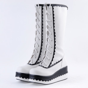 Black and White 2.8" Lovely PU Round Toe Sweet Girls Lolita Boots