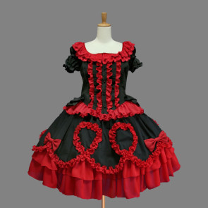 Black And Red Short Sleeves Bandage Gothic Lolita Dress