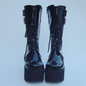 Black 3.5" Heel High Beautiful Suede Round Toe Cross Straps Platform Girls Lolita Boots