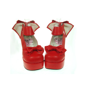 Red 3.1" Heel High Lovely PU Round Toe Cross Straps Platform Women Lolita Shoes