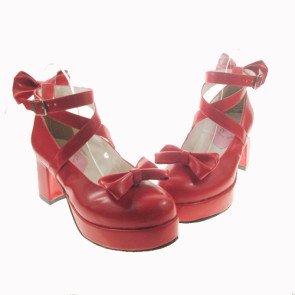 Red 2.5" Heel High Gorgeous Patent Leather Point Toe Cross Straps Platform Women Lolita Shoes