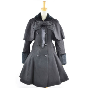 Fantastic Black Wool Bow Long Sleeve Lolita Coat