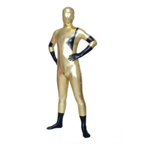 Black And Golden Full Body Shiny Metallic Unisex Zentai Suit