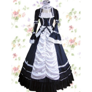 Black And White Cotton Gothic Lolita Dress With Lace Bow
