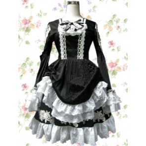 Black & White Satin Victorian Style Gothic Lolita Dress