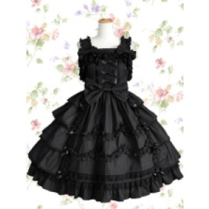 Black Sleeveless Cotton Elizabethan Style Gothic Lolita Dress With Bandage Bows