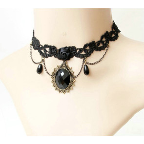 Black Classic Floral Lace Lolita Necklace