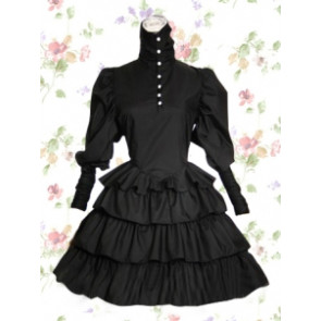 Black Long Sleeves Punk Style Cotton Gothic Lolita Dress