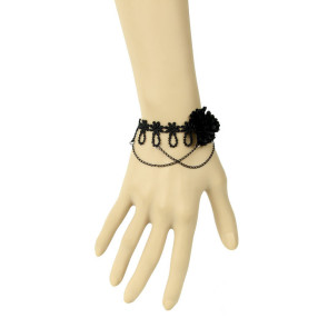 Black Floral Metal Chain Lady Lolita Wrist Strap