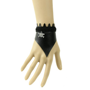 Black Leather Skeleton Lady Lolita Wrist Strap