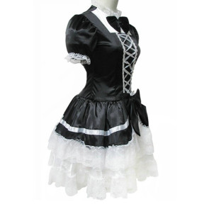 Black Short Sleeves Cotton Cosplay Maid Costume