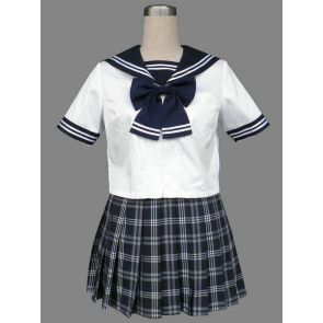 Blue Check Lovely Short Sleeves Girl School Uniform Cosplay Costume