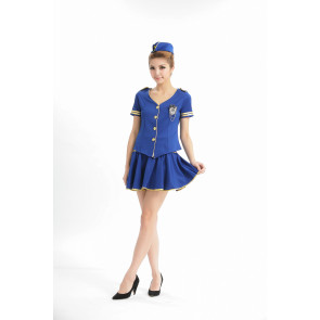 Blue Naughty V Collar Strapless Adult Flight Attendant Uniform