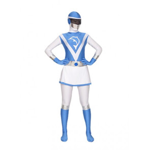 Blue & White Lycra Spandex Unisex Superhero Zentai Suit