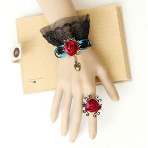 Classic Rococo Lace Rose Lolita Bracelet And Ring Set
