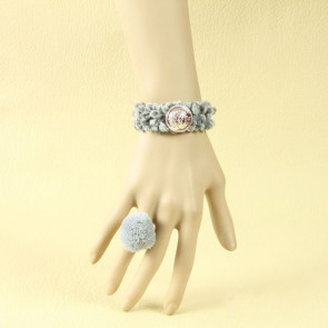 Concise Grey Button Girls Lolita Bracelet And Ring Set