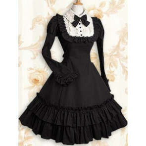Classic Black Cotton Long Sleeves Ruffle Lolita Dress