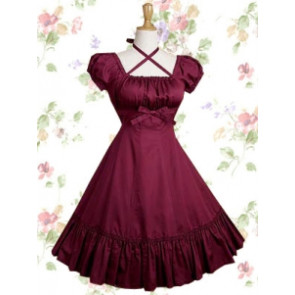 Cotton Fuchsia Red Ruffles Short Sleeve Classic Lolita Dress