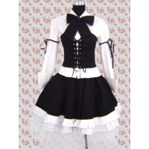 Cotton White & Black Long Sleeves Punk Style Gothic Lolita Dress
