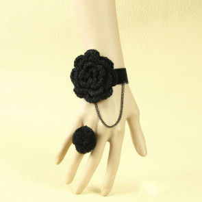 Cute Black Floral Girls Lolita Bracelet And Ring Set