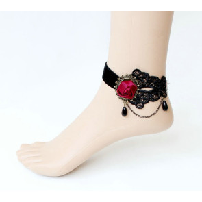 Gothic Black Beaded Floral Lady Lolita Ankle Belt