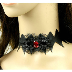 Gothic Black Lether Floral Lolita Necklace