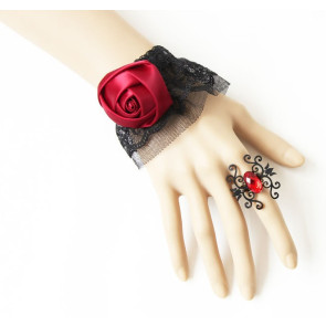 Gothic Exquisite Lace Rose Lolita Bracelet And Ring Set