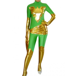 Green And Golden Full Body Shiny Metallic Unisex Zentai Suit