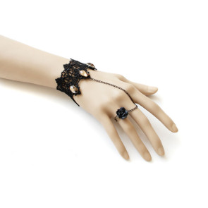 Handmade Romantic Gothic Black Lady Lolita Bracelet And Ring Set
