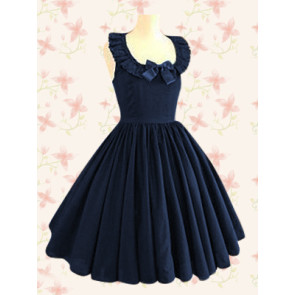 Dark Blue Sleeveless Jewel Neck Ruffles Classic Lolita Dress
