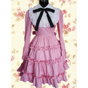 Pink Long Sleeves Classic Lace Bow Classic Lolita Dress