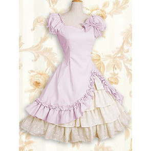 Pink Short Sleeves Ruffle Bow Classic Lolita Dress