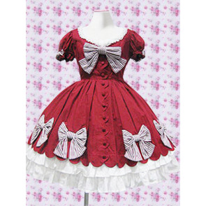 Red Puff Short Sleeves Bow Classic Lolita Dress