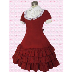 Red and White Short Sleeves Ruffles Classic Lolita Dress