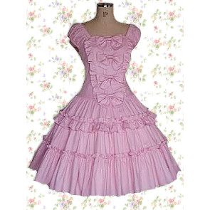 Fuchsia Dark Pink Purple Short Sleeves Ruffles Classic Bow Sweet Lolita Dress