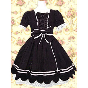 Black Short Sleeves Front Ties Classic Lolita Dress
