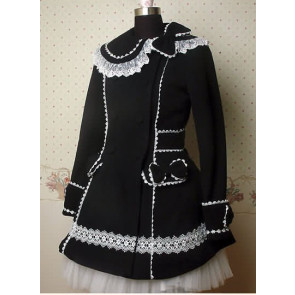 Black and White Long Sleeves Lace Bow Lolita Coat
