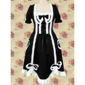 Black Short Sleeves Bow Lace Tie Gothic Lolita Dress With Ruffle