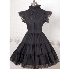 Black Short Sleeves Lace Punk Lolita Dress